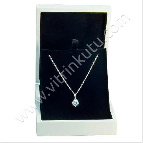 VitrinKutu - Kolye Takı Kutusu Ahşap Cilalı Beyaz