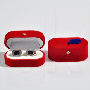 Oval Kol Düğmesi Kutusu 7.5x4 cm Kalp Süslü Flok (6 Lı Paket) - Thumbnail