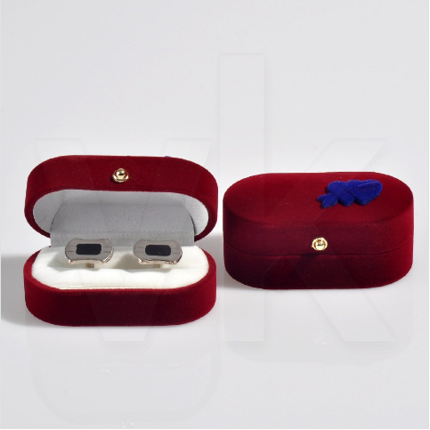 Oval Kol Düğmesi Kutusu 7,5x4 cm Kalp Süslü Flok (6'lı Paket)