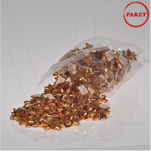 VitrinKutu - Paket Süsü Hediyelik 100'lü Paket Altın Renkli Yıldız Rafya