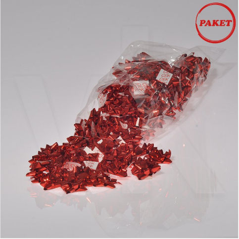 VitrinKutu - Paket Süsü Hediyelik 100'lü Paket Kırmızı Renkli Yıldız Rafya