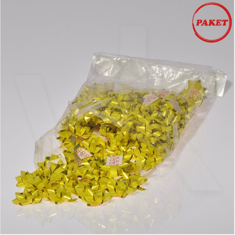 VitrinKutu - Paket Süsü Hediyelik 100'lü Paket Sarı Renkli Yıldız Rafya