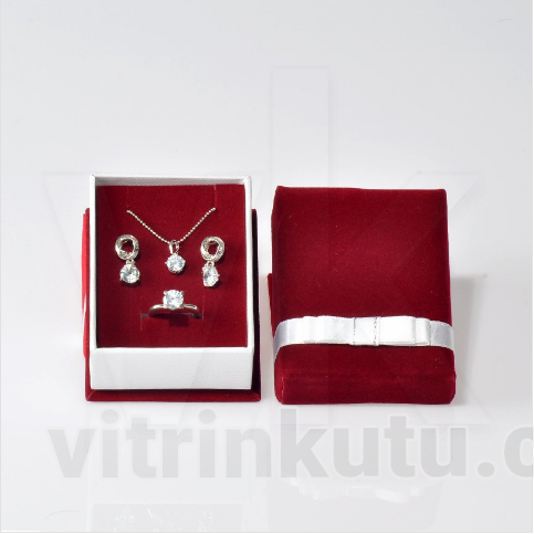 Set Takı Kutusu Mini Kurdele Kuşaklı Kadife