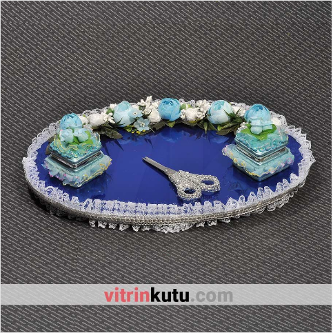 VitrinKutu - Söz Nişan Tepsisi Fırfırlı Elegan Özel Yapım Aynalı