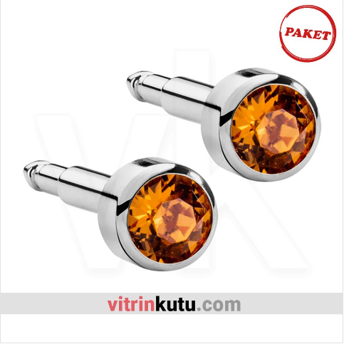 VitrinKutu - Steril Kulak Delme Küpesi 12 Çift Nina Çelik Renk Topaz Taş