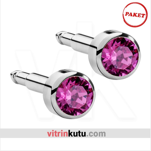 VitrinKutu - Steril Kulak Delme Küpesi 12 Çift Nina Çelik Renk Yakut Taş