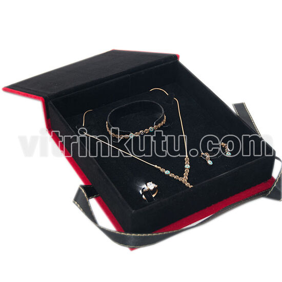 Süet Dikişli Kurdeleli Set Kutusu 22x26