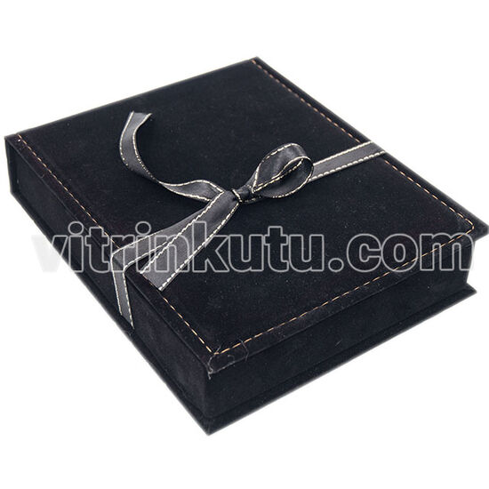 Süet Dikişli Kurdeleli Set Kutusu 22x27