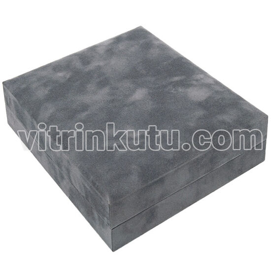 Süet Dikişli Kurdeleli Set Kutusu Gri 18x21