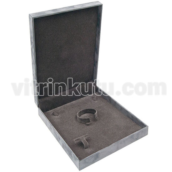 Süet Dikişli Kurdeleli Set Kutusu Gri 18x21