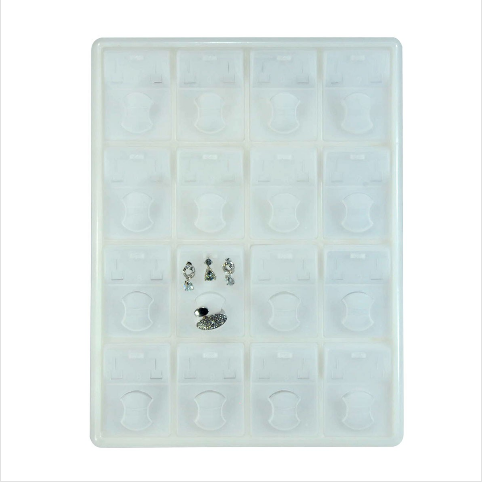 VitrinKutu - Üçlü Set Takı Tablası 32x25 cm Plastik Beyaz