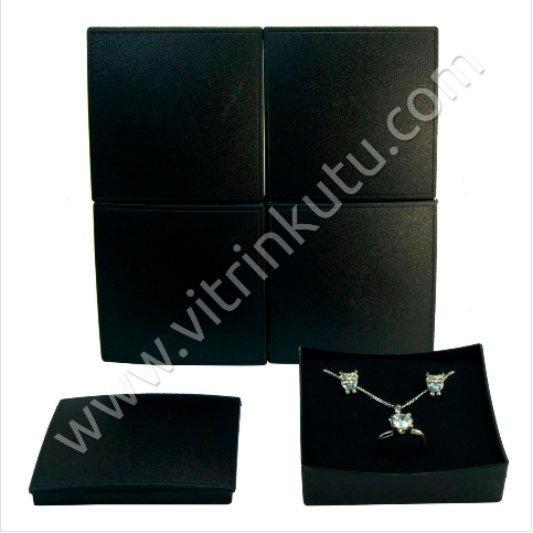 VitrinKutu - Üçlü Takım Set Kutusu 8x8 cm Plastik Siyah 12'li Paket