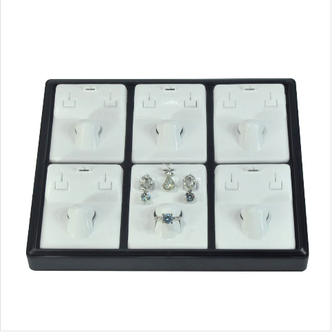 VitrinKutu - Üçlü Takım Set Tablası 22x18 cm Plastik Siyah Beyaz